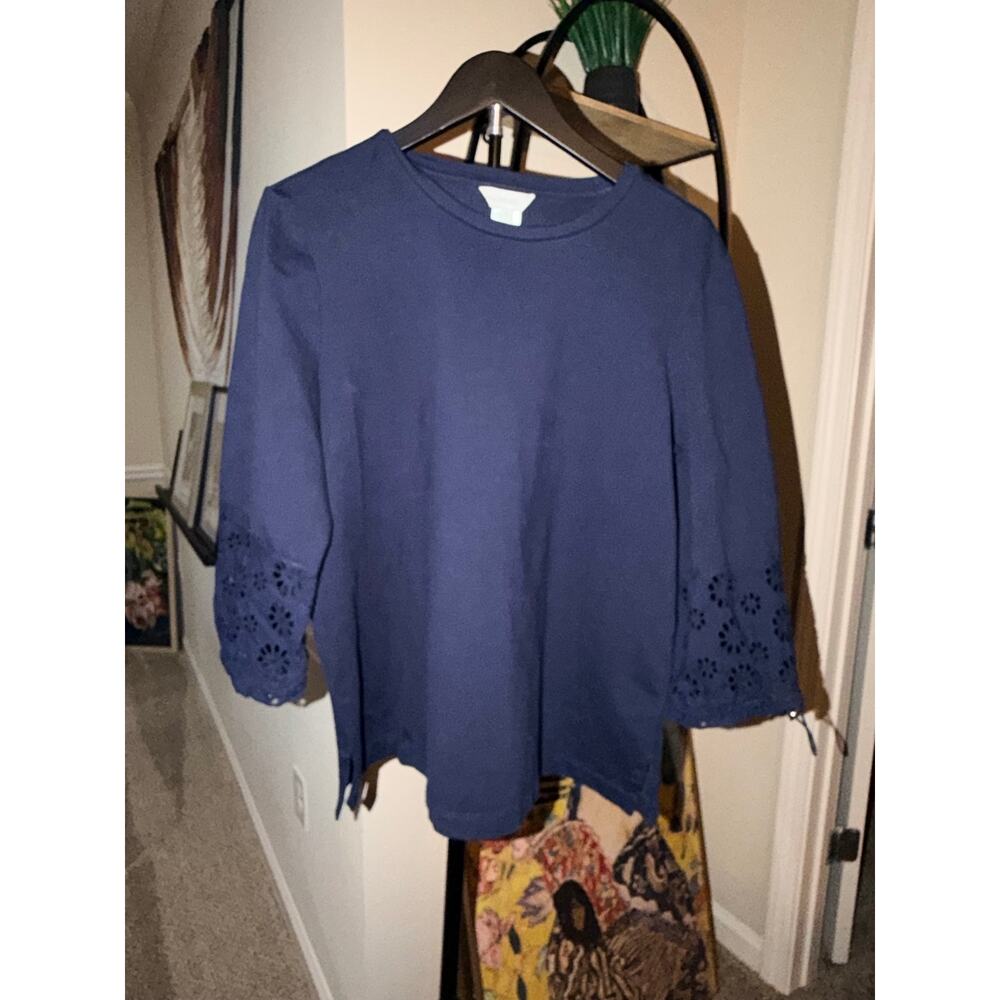 Multiples Cotton Blend Structured Top Cut Out Design on Sleeve L EUC